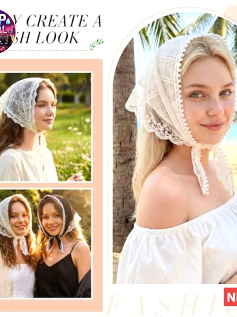 Lace Headscarf Set with Floral Design, 4 Pack